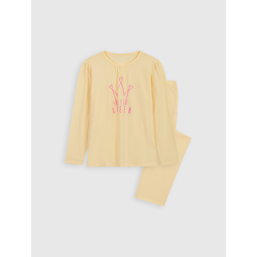 Bộ mặc nhà bé gái CANIFA chất liệu cotton pha áo dài tay quần dài 1LS22W001