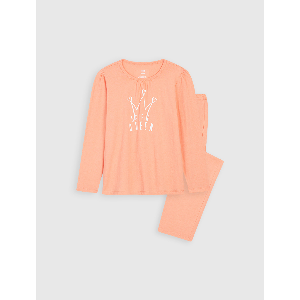 Bộ mặc nhà bé gái CANIFA chất liệu cotton pha áo dài tay quần dài 1LS22W001