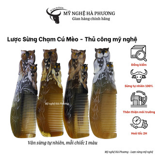 Lược sừng chạm Cú Mèo 2 mẹ con dễ thương ( size: M-18cm) biểu tượng may mắn và tri thức của Nhật và các nước Phương Tây