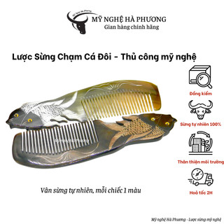 Lược sừng xuất Nhật chạm Cá mẹ con dễ thương ( size: M-18cm) Mỹ nghệ Hà Phương