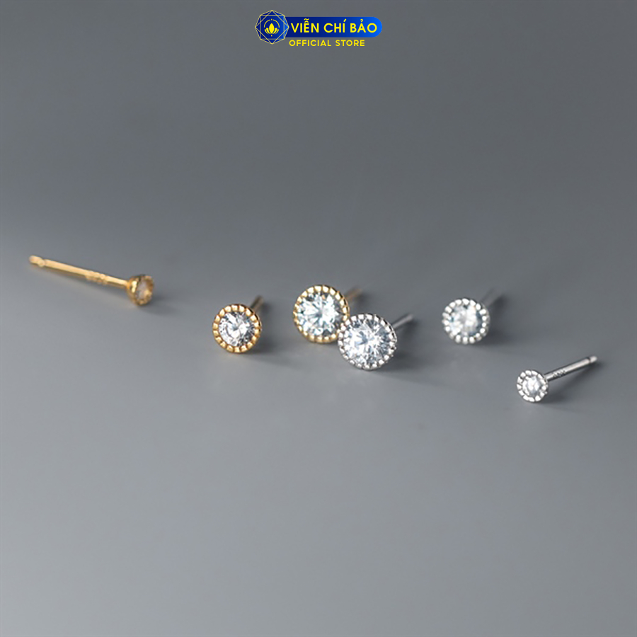 Bông tai bạc nữ tròn đính đá trắng 2 màu vàng và bạc cá tính bạc 925 thời trang phụ kiện trang sức Viễn Chí Bảo MB19