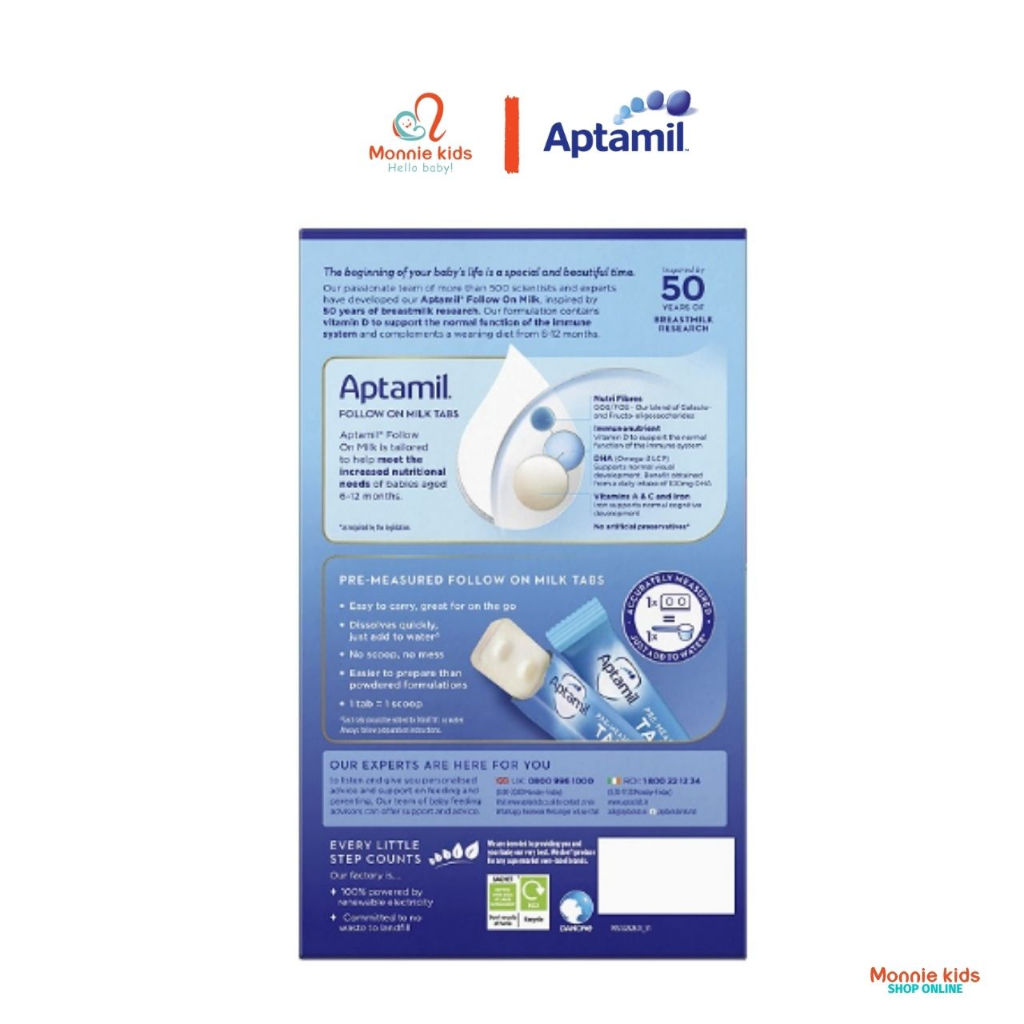 Sữa Aptamil UK dạng thanh số 2 cho bé 6m+, sữa cô đặc hút chân không hộp 24 thanh 600G - Monnie Kids