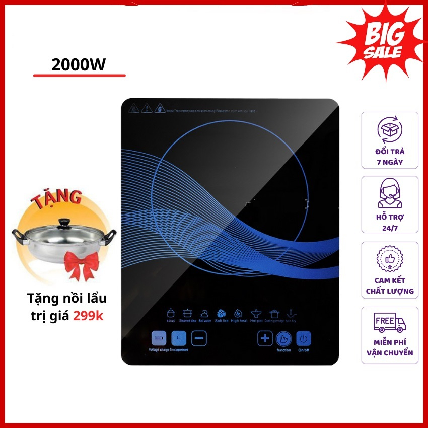 Bếp từ điện Aqua Gold, bếp từ đơn cảm ứng thông minh tặng kèm nồi lẩu inox công suất lớn hàng chính hãng BH 12 tháng