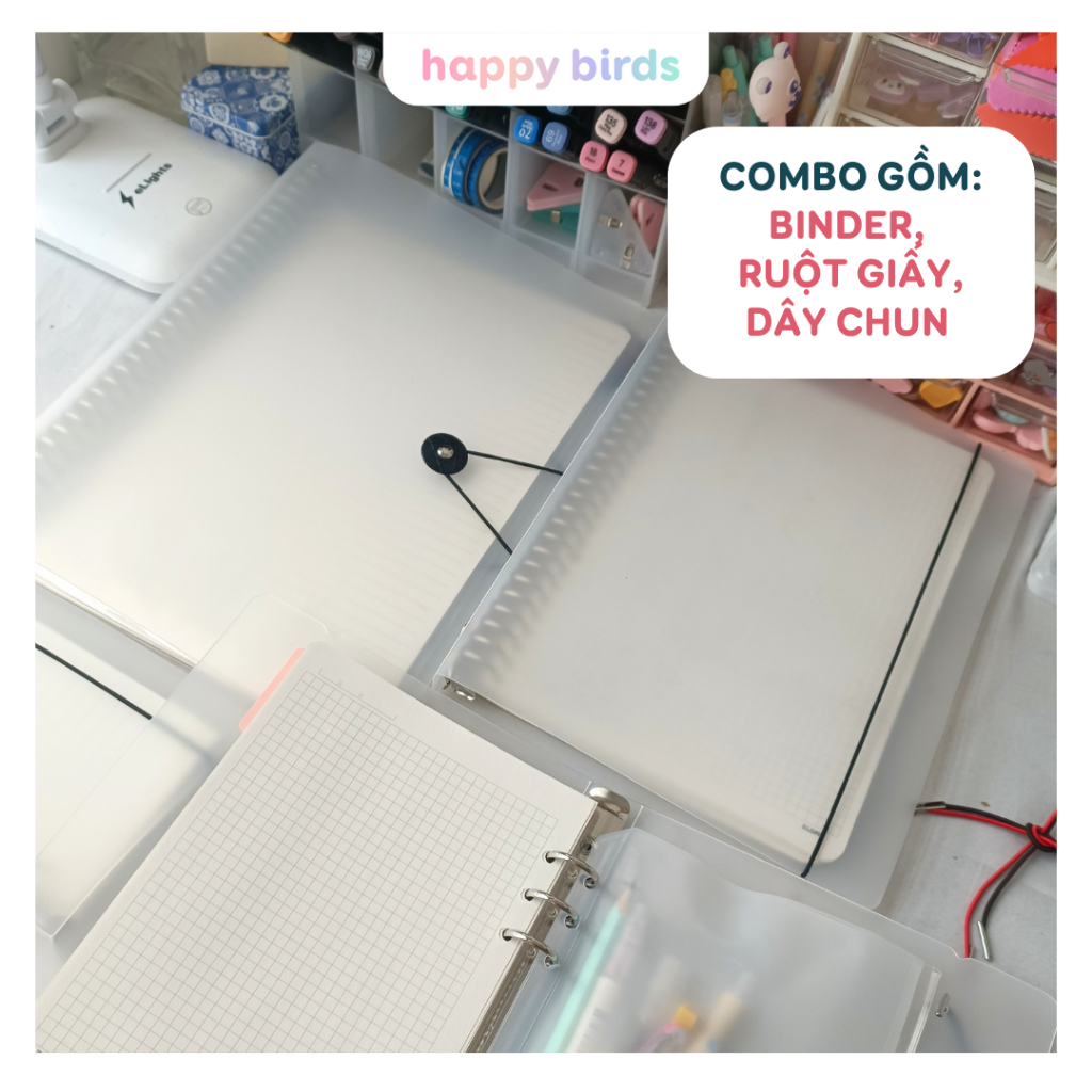 Sổ còng A4 B5 A5 A6 dày ruột giấy refill kẻ ngang caro chấm sổ tay binder dây chun sổ lò xo planner journal Happy Birds