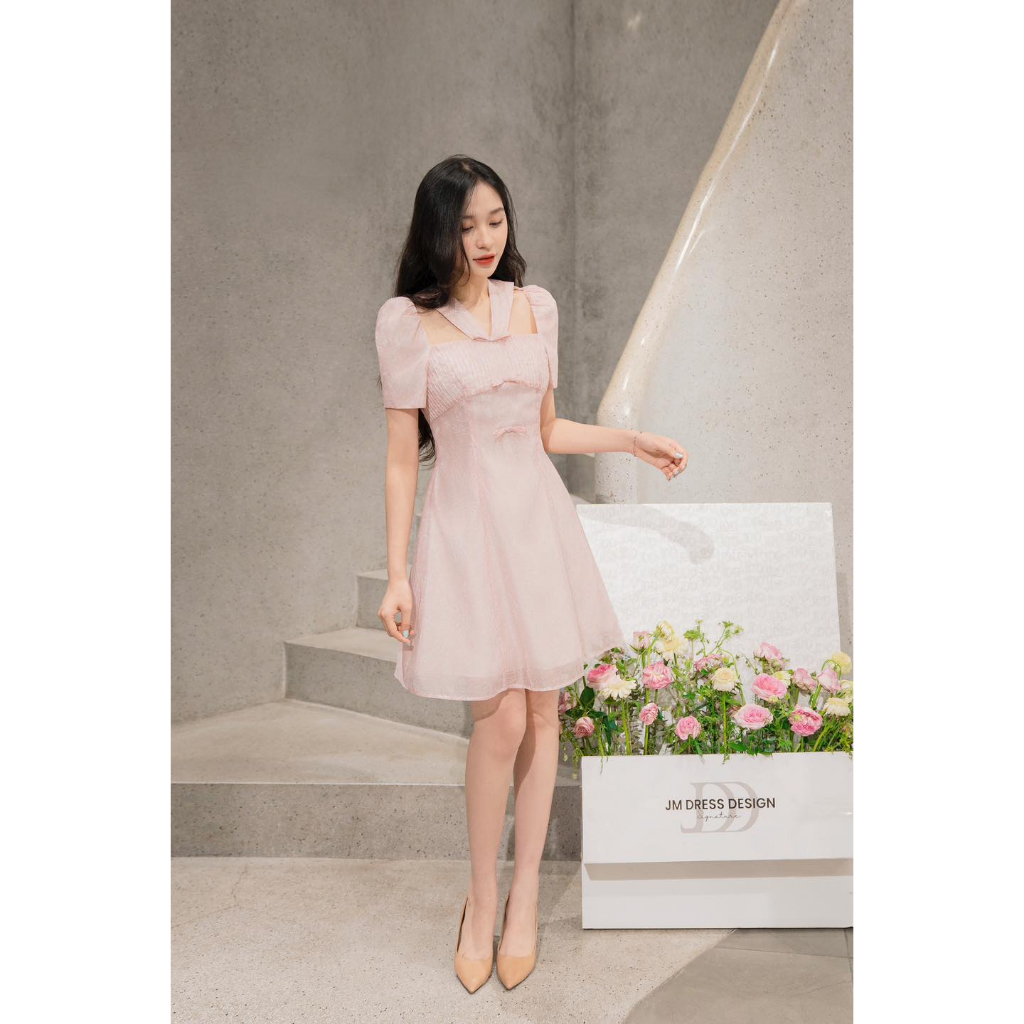 JM Dress Desgin - Đầm Pattern chân đổ, 1 hàng nơ 1R11.2305OG