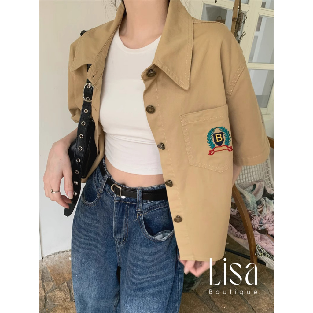 Áo Sơ Mi Nữ Kaki, Áo Ngắn Tay Dáng Croptop Năng Động Thu Hút, Chất Vải Kaki Đứng Form NC01