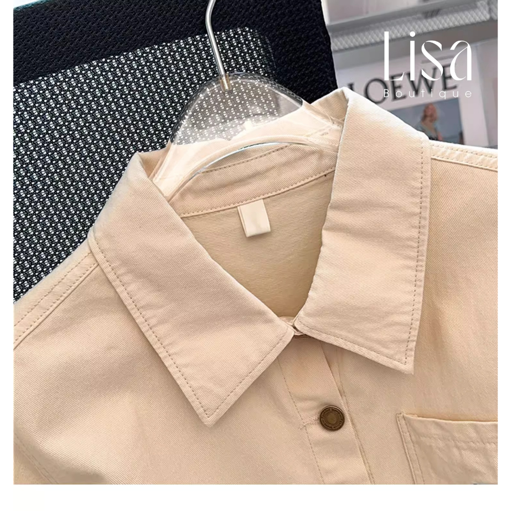 Áo Sơ Mi Nữ Kaki, Áo Ngắn Tay Dáng Croptop Năng Động Thu Hút, Chất Vải Kaki Đứng Form NC01