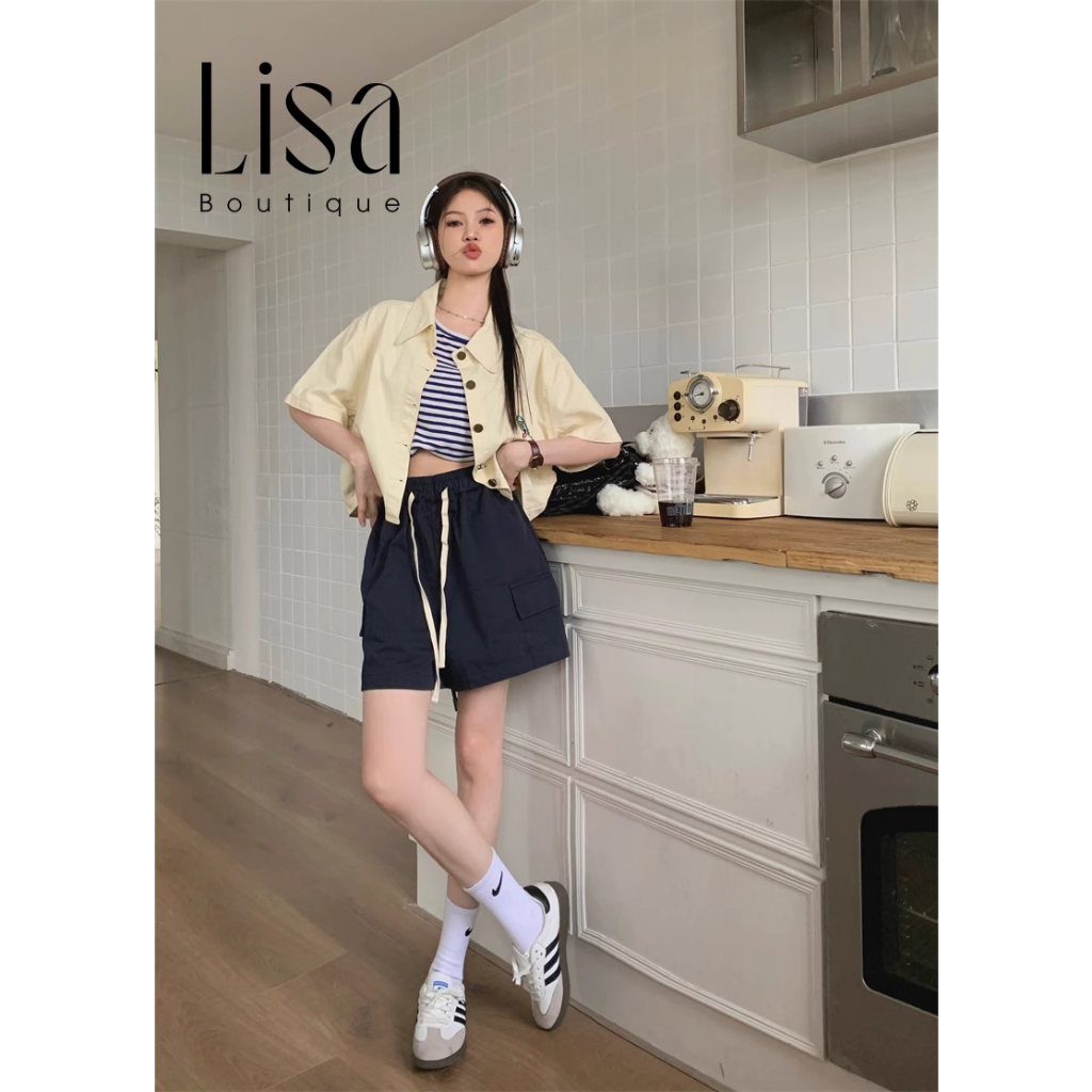 Áo Sơ Mi Nữ Kaki, Áo Ngắn Tay Dáng Croptop Năng Động Thu Hút, Chất Vải Kaki Đứng Form NC01