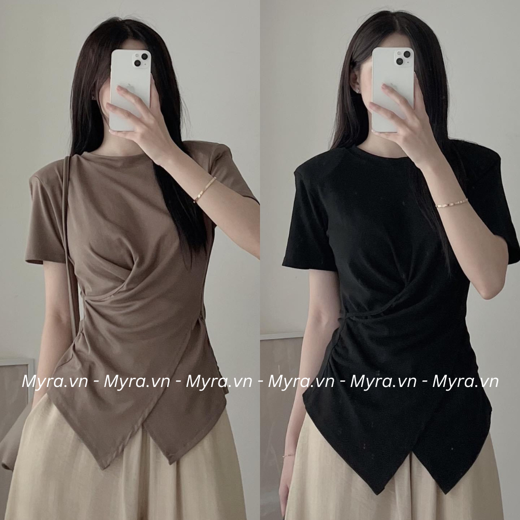 Áo thun cổ tròn xoắn bụng đệm vai myra Aoxoandemvai - P13K6