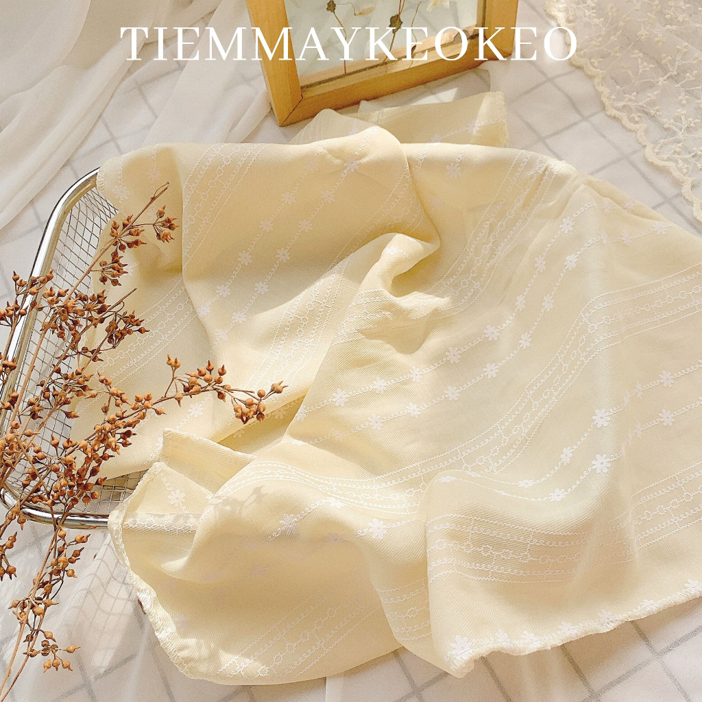 Khăn vải bandana TIEMMAYKEOKEO kích thước 50x50cm vải mềm hoạ tiết hoa hoa nhí tone nâu be ong thời trang nữ