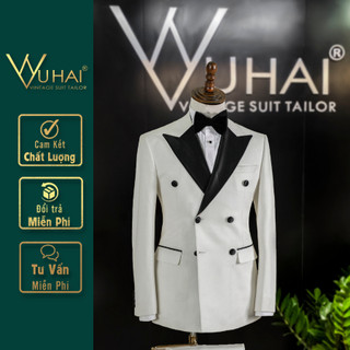 Vest nam cưới cao cấp, dáng áo 2 hàng khuy, mẫu Tuxedo cao cấp màu trắng