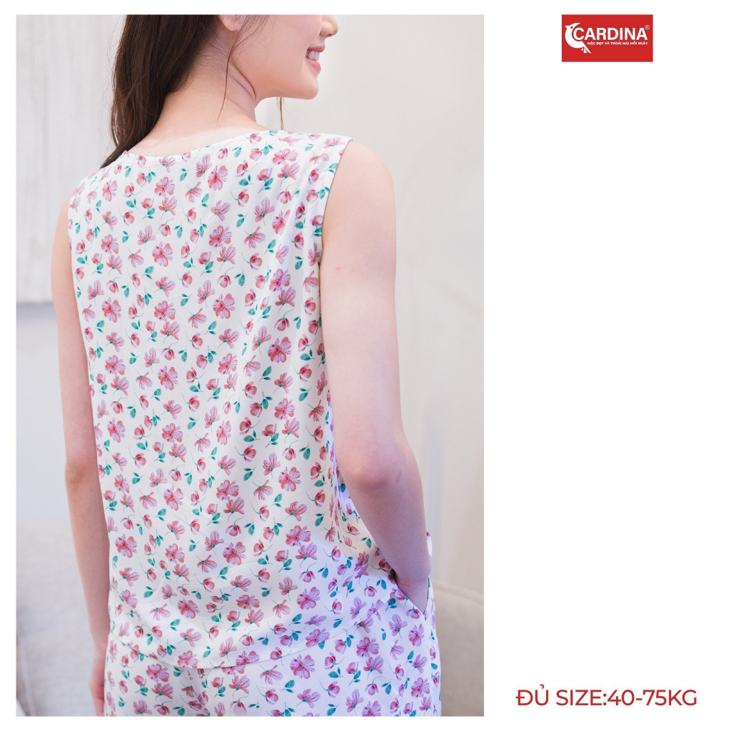 Bộ Đùi 𝐂𝐀𝐑𝐃𝐈𝐍𝐀 Chất Lanh tre Nhật Cao Cấp Sát Nách Cạp Chun Mặc Nhà 2 Tầng Thoáng Mát 3LF08