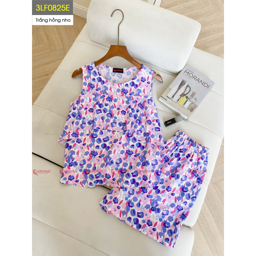 Bộ Đùi 𝐂𝐀𝐑𝐃𝐈𝐍𝐀 Chất Lanh tre Nhật Cao Cấp Sát Nách Cạp Chun Mặc Nhà 2 Tầng Thoáng Mát 3LF08