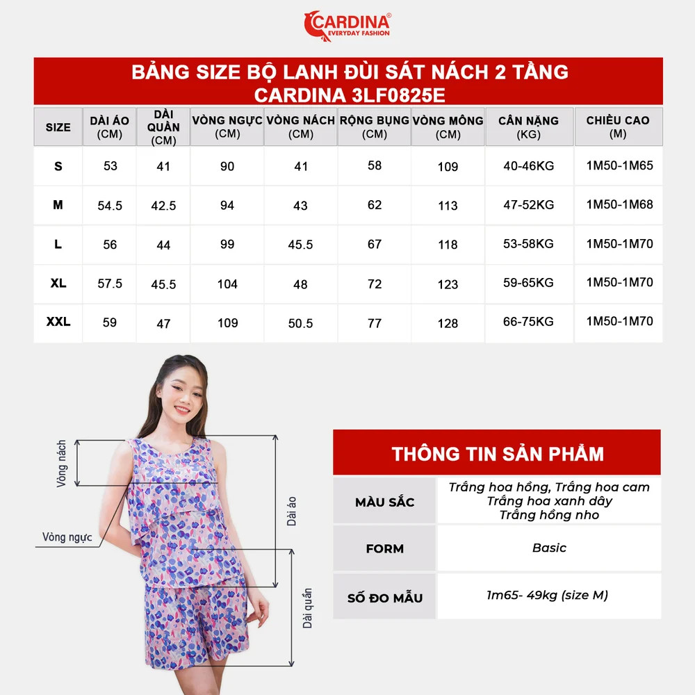 Bộ Đùi 𝐂𝐀𝐑𝐃𝐈𝐍𝐀 Chất Lanh tre Nhật Cao Cấp Sát Nách Cạp Chun Mặc Nhà 2 Tầng Thoáng Mát 3LF08