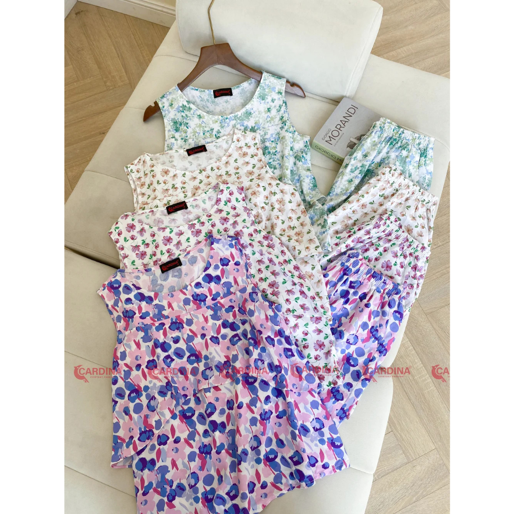 Bộ Đùi 𝐂𝐀𝐑𝐃𝐈𝐍𝐀 Chất Lanh tre Nhật Cao Cấp Sát Nách Cạp Chun Mặc Nhà 2 Tầng Thoáng Mát 3LF08