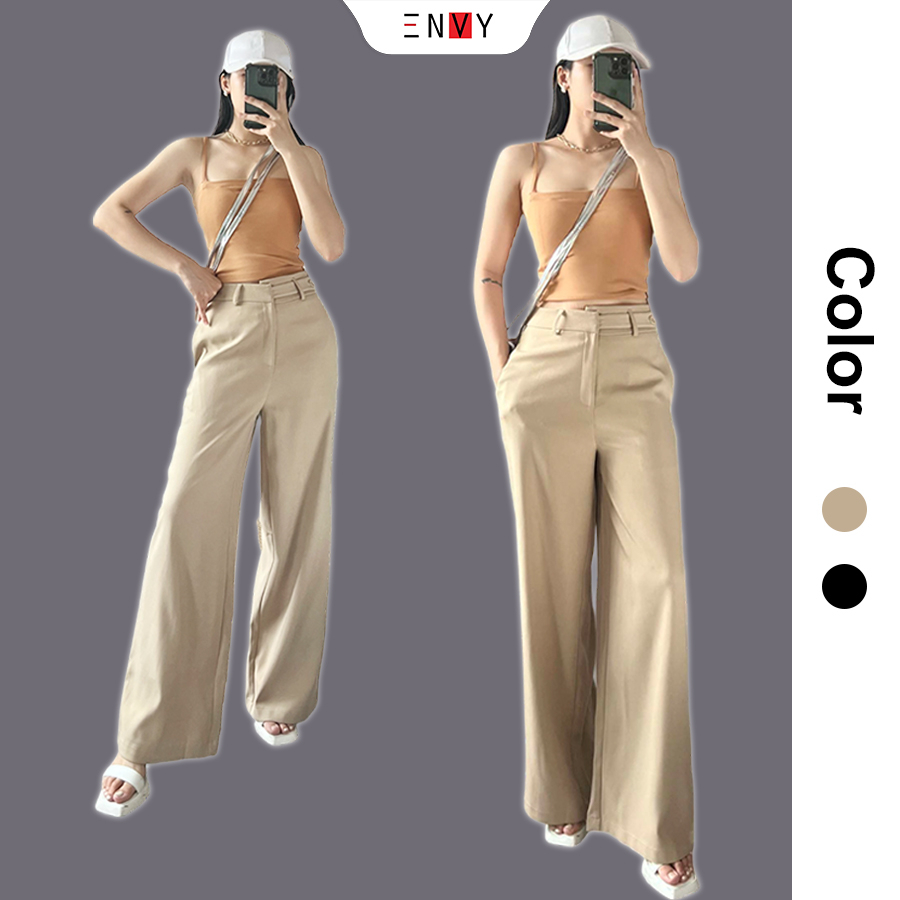 Quần ống rộng nữ dài cotton Hàn ENVY QK36