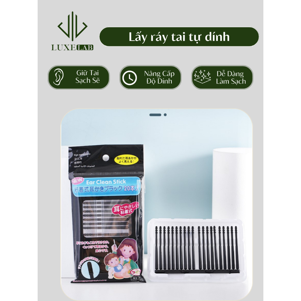 Set 20 Bông Ngoáy Tai Tự Dính Vệ Sinh Tai Dùng Một Lần Nhẹ Nhàng Cho Da Bé LUXELAB 12241