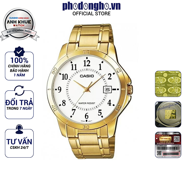 Đồng hồ nam dây kim loại Casio chính hãng Anh Khuê MTP-V004G-7BUDF