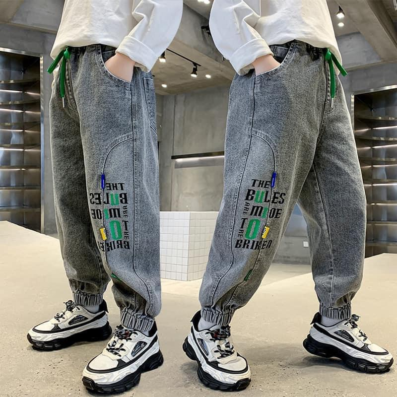 Quần jean dài jogger xanh đen chất co giãn đẹp dành cho bé trai