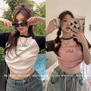 Áo thun babytee cổ tròn in chữ Be my date today phối dây rút myra AoBemytoday_4445_P13K11