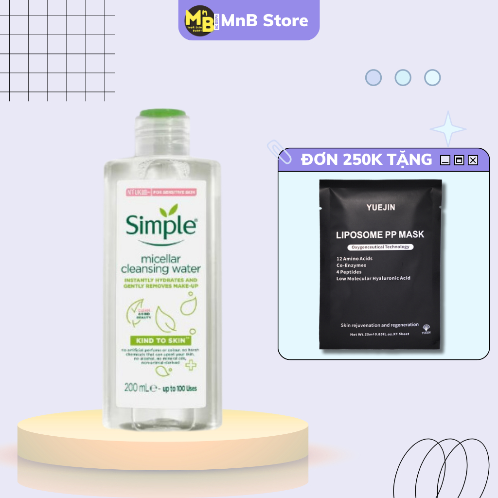 Nước tẩy trang Simple Kind to Skin Micellar Cleansing Water dịu nhẹ làm sạch sâu 200ml - MnB Store