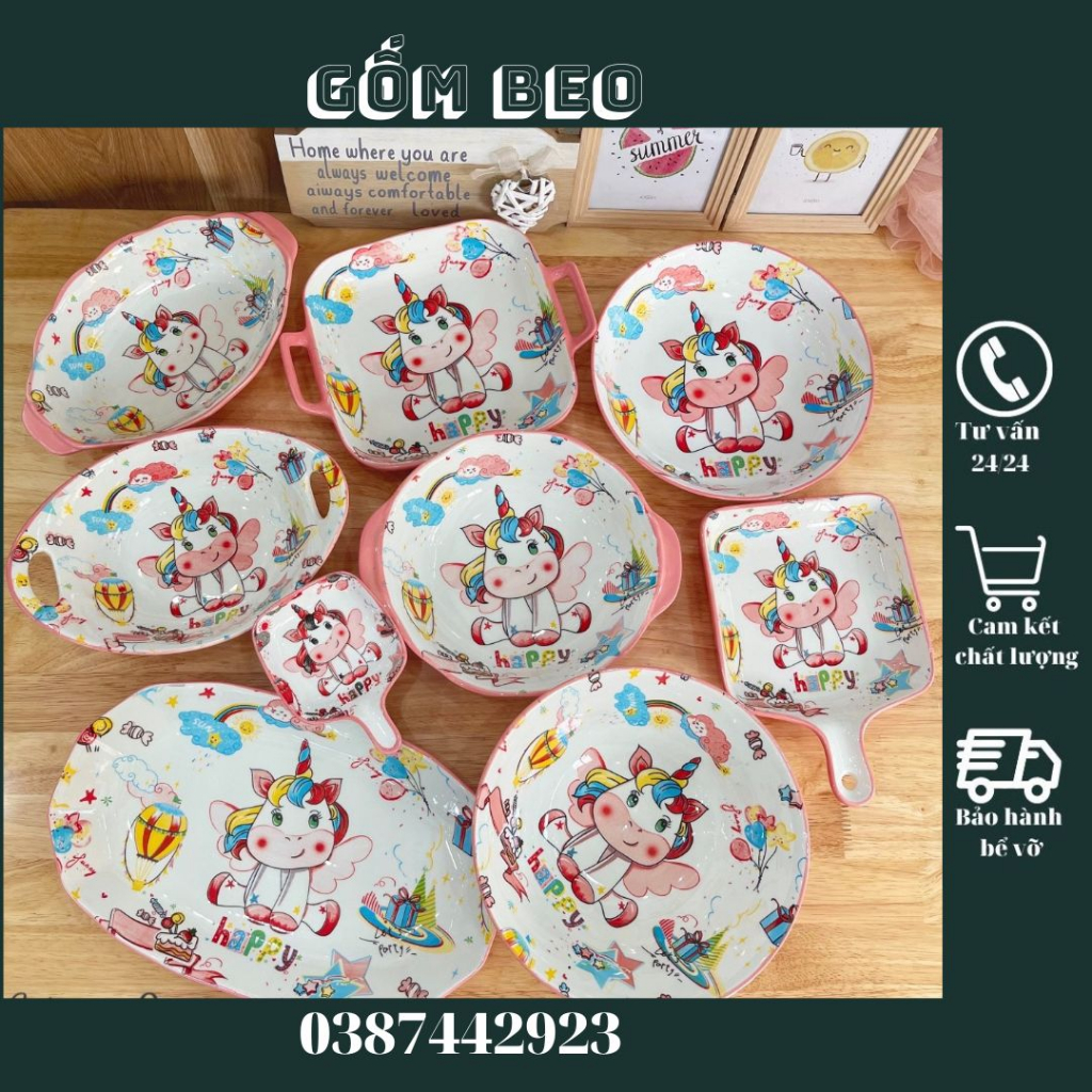 Bát Đĩa Decor Tổng hợp các sét pony hồng xinh yêu, Bát Ăn Cơm Chén Dĩa Dễ Thương Bát Ăn Dặm Cho Bé