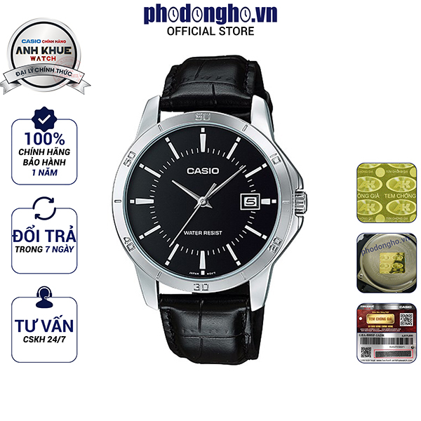 Đồng hồ nam dây da Casio chính hãng Anh Khuê MTP-V004L-1AUDF