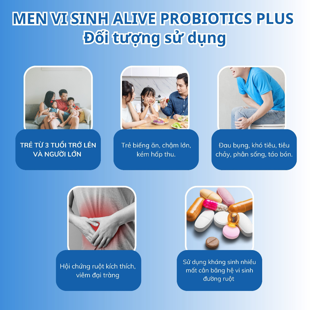 Men Vi Sinh Alive Probiotics Plus - Bổ Sung 17 Chủng Lợi Khuẩn, Kẽm, Selen Cải Thiện Rối Loạn Tiêu Hoá 30 Gói/Hộp