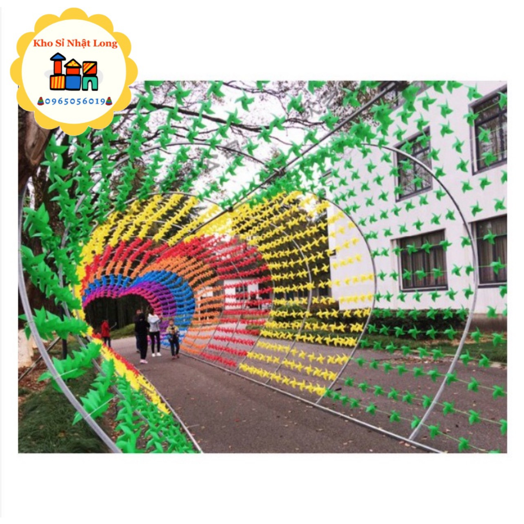 100 chong chóng nhựa 7 màu 20cm treo dây trang trí trường học, mầm non, khu du lịch, nhà chùa