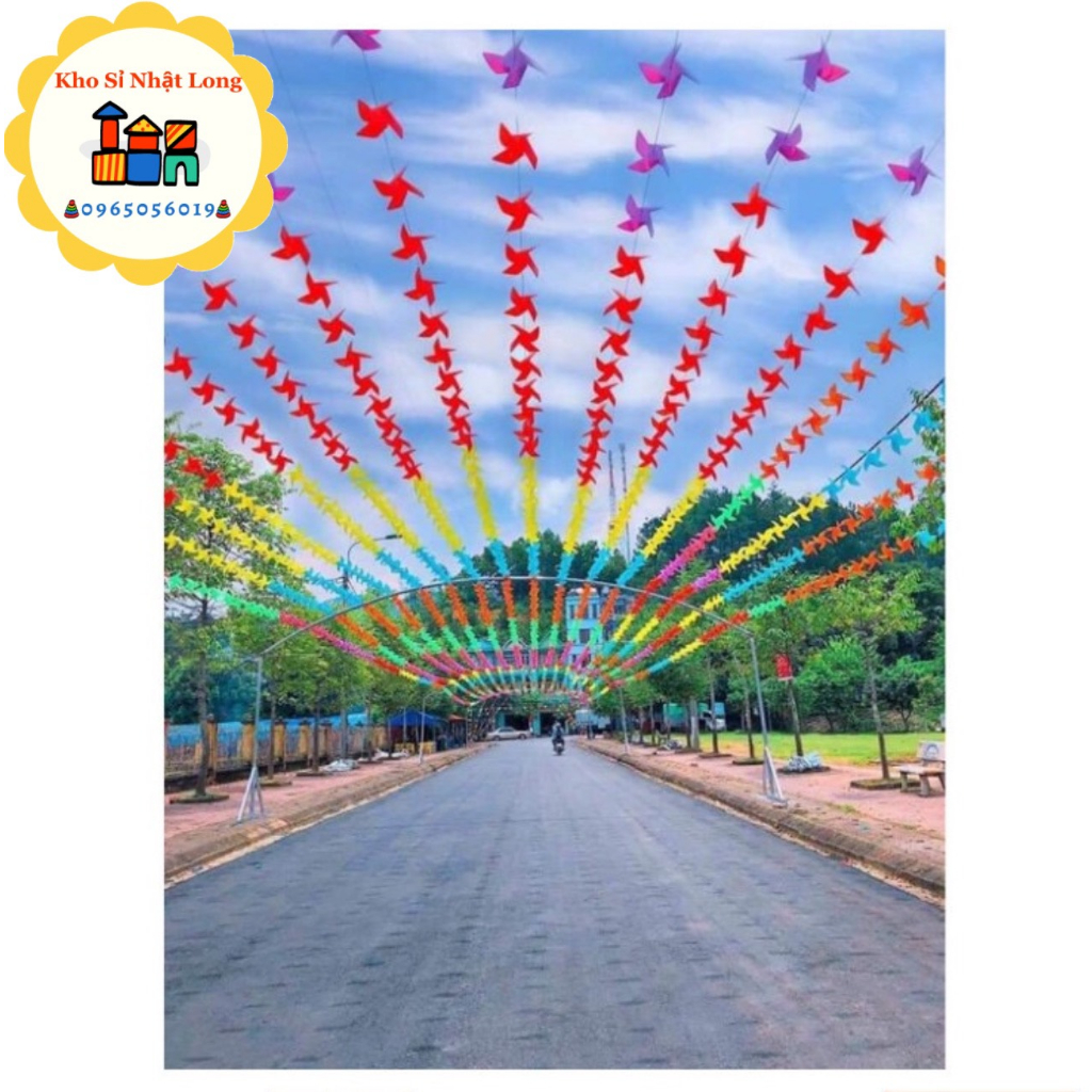 100 chong chóng nhựa 7 màu 20cm treo dây trang trí trường học, mầm non, khu du lịch, nhà chùa