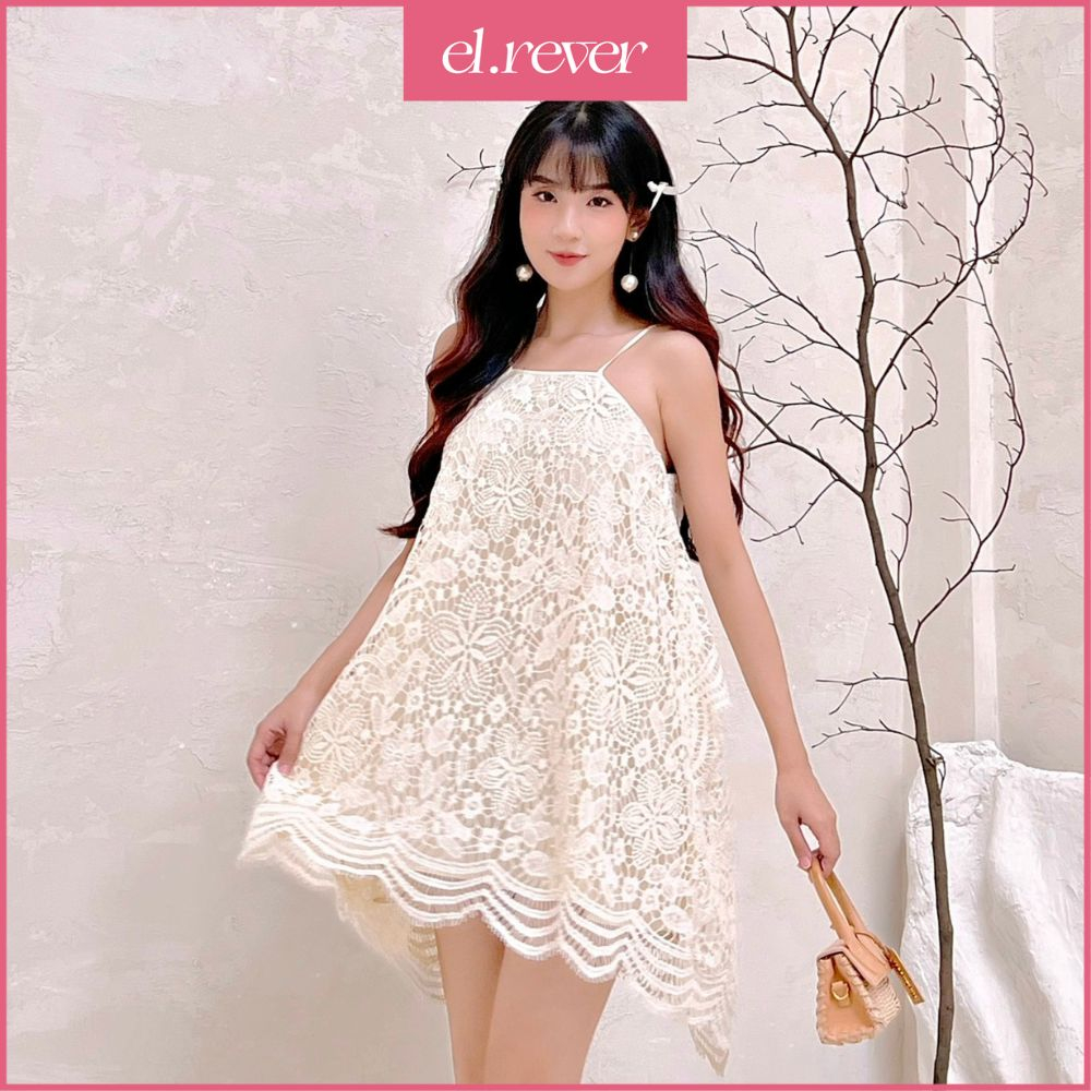 ELRÊVER - Đầm ren yếm nữ suông tiểu thư - Màu kem - 0623D70