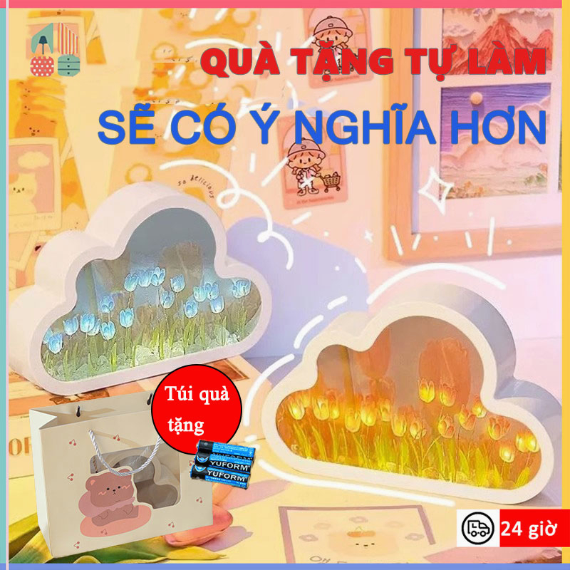 Đèn Tulip hình Đám Mây Gương rang Trí Phòng Ngủ Kèm Gương Trang Điểm- Quà tặng ý nghĩa，Đèn ngủ hoa tulip