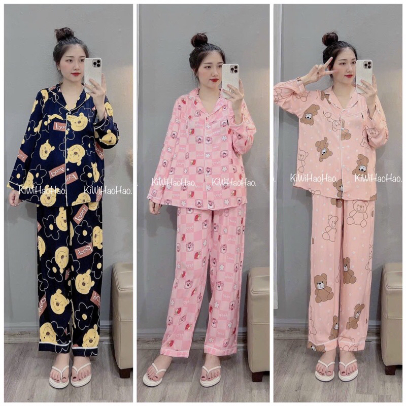 Bộ bầu lanh sau sinh pizama khóa ti