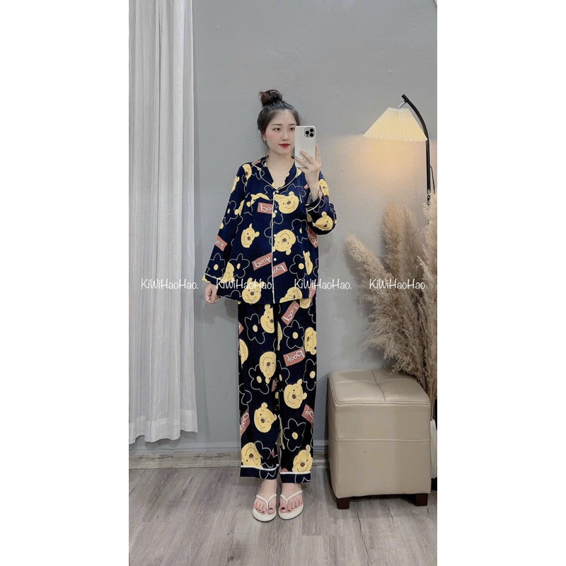 Bộ bầu lanh sau sinh pizama khóa ti