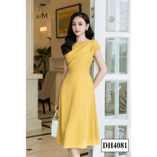 Đầm công sở CITI MODE FASHION thiết kế dáng xoè vàng cổ thuyền đính cúc vai DH4081