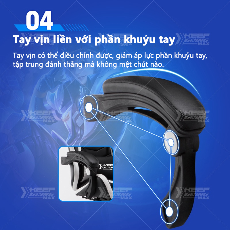 Ghế gaming đen trắng điều chỉnh độ cao, ghế xoay thiết kế tiện dụng có tựa đầu