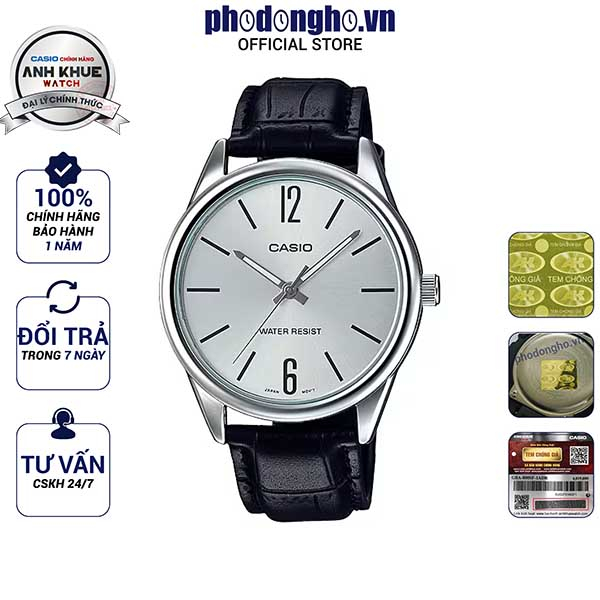Đồng hồ nam dây da Casio chính hãng Anh Khuê MTP-V005L-7BUDF