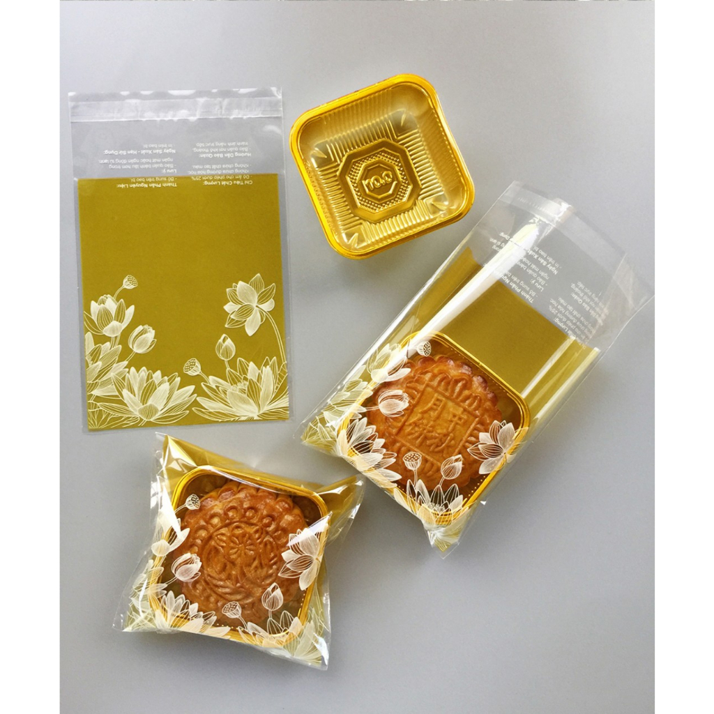 (set 100 bộ)Túi Đựng Bánh Trung Thu có keo dán Mẫu 2023 đựng bánh 200gr - Set 100 Khay Túi