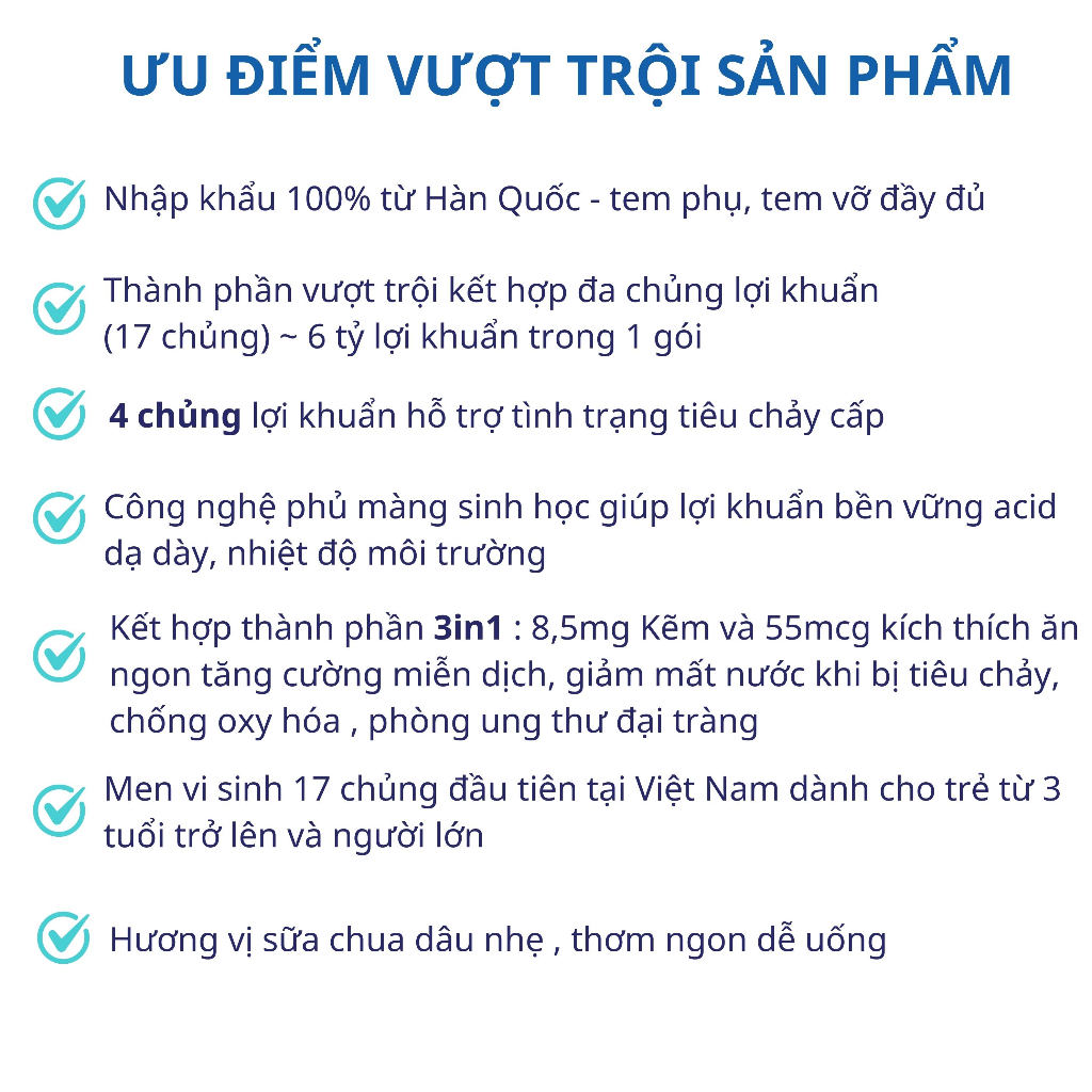 Combo 10 Gói Men Vi Sinh Alive Probiotics Plus 17 Chủng, Kẽm,Selen Cải Thiện Tiêu Chảy, Táo Bón,Rối Loạn Tiêu Hóa 2g/Gói