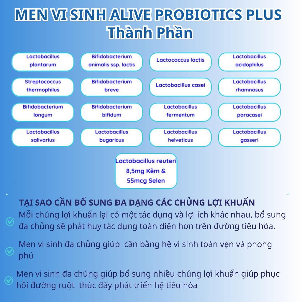 COMBO 2 Hộp Men Vi Sinh Alive Probiotics Plus 17 Chủng,Kẽm,Selen Cải Thiện Tiêu Chảy, Táo Bón, Rối Loạn Tiêu Hóa 2g/Gói