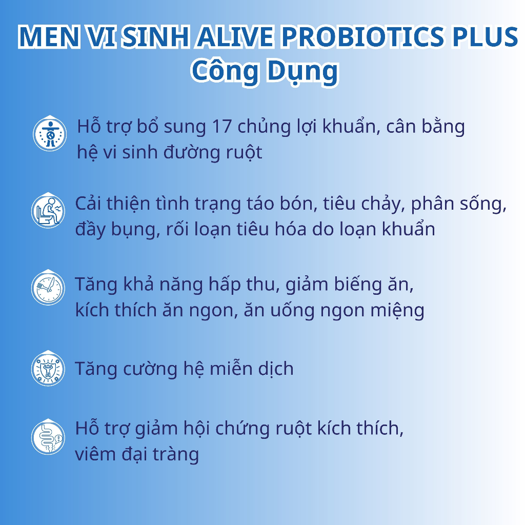 Combo 5 Hộp Men Vi Sinh Alive Probiotics PLus 17 Chủng, Kẽm,Selen Cải Thiện Tiêu Chảy, Táo Bón,Rối Loạn Tiêu Hóa 2g/Gói