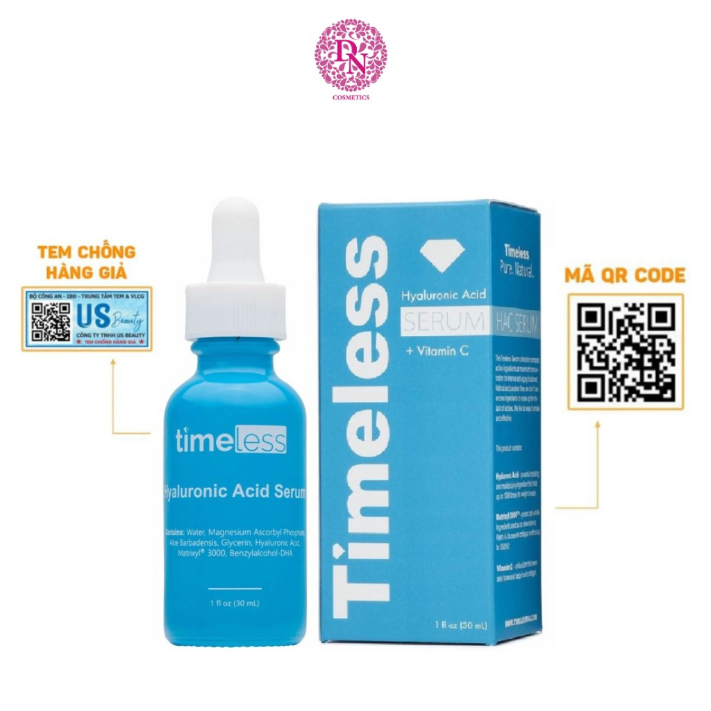 Tinh chất cấp nước sáng da Timeless Hyaluronic Acid + Vitamin C Serum 30ml (Xanh da trời)