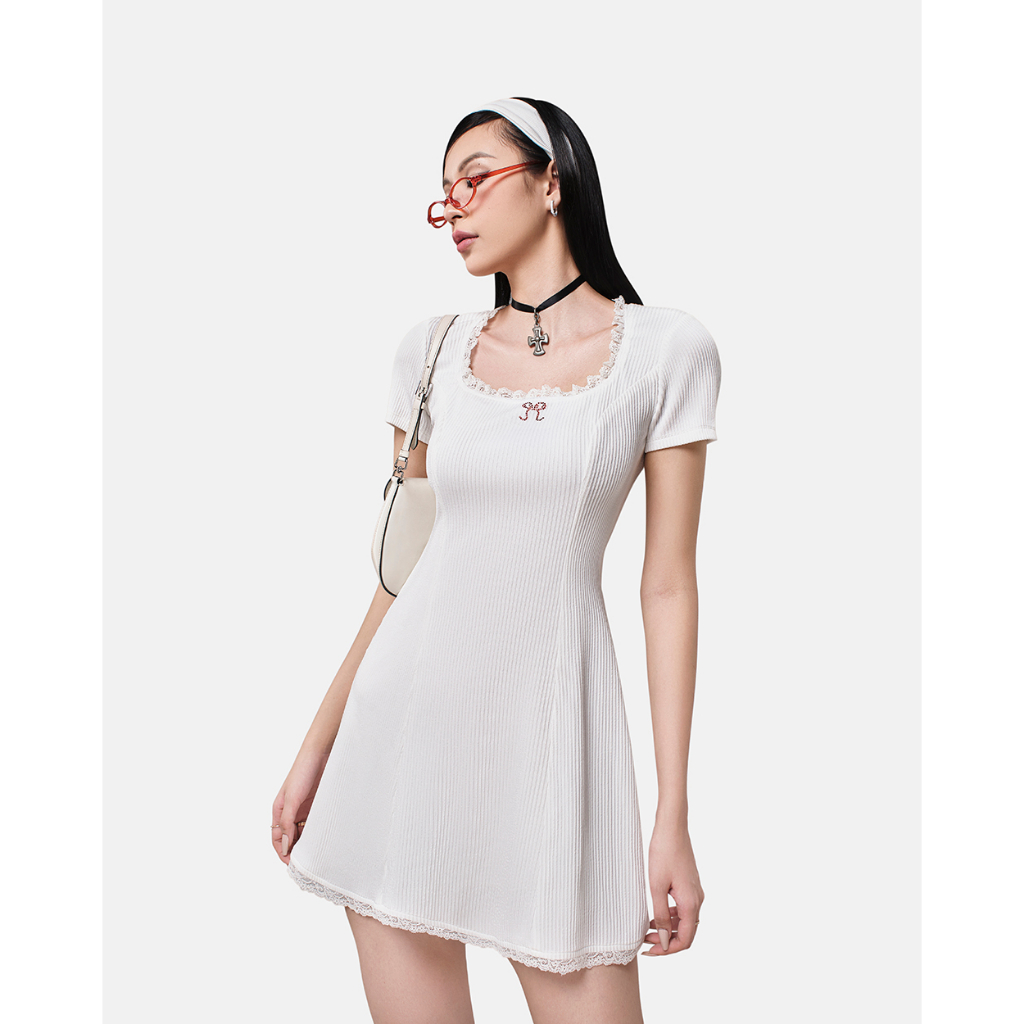 Đầm xoè thun SheByShj màu trắng - White Bow Mini Dress