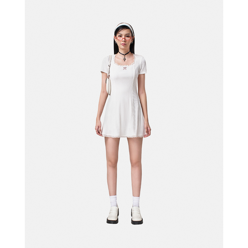 Đầm xoè thun SheByShj màu trắng - White Bow Mini Dress