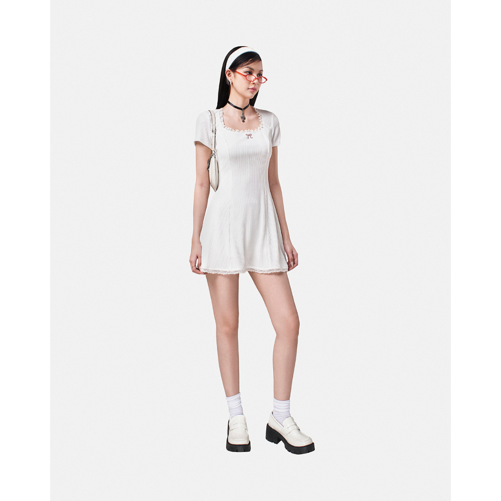 Đầm xoè thun SheByShj màu trắng - White Bow Mini Dress