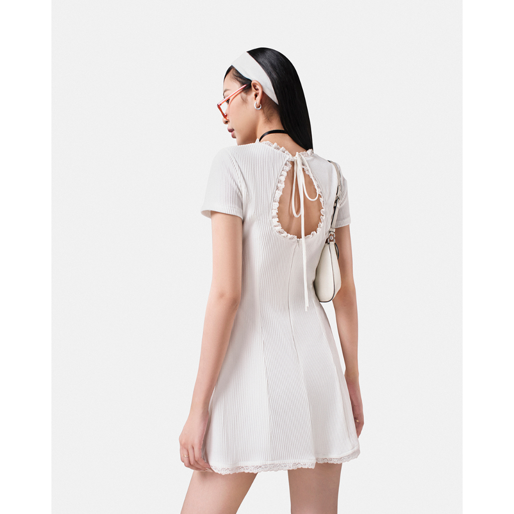 Đầm xoè thun SheByShj màu trắng - White Bow Mini Dress