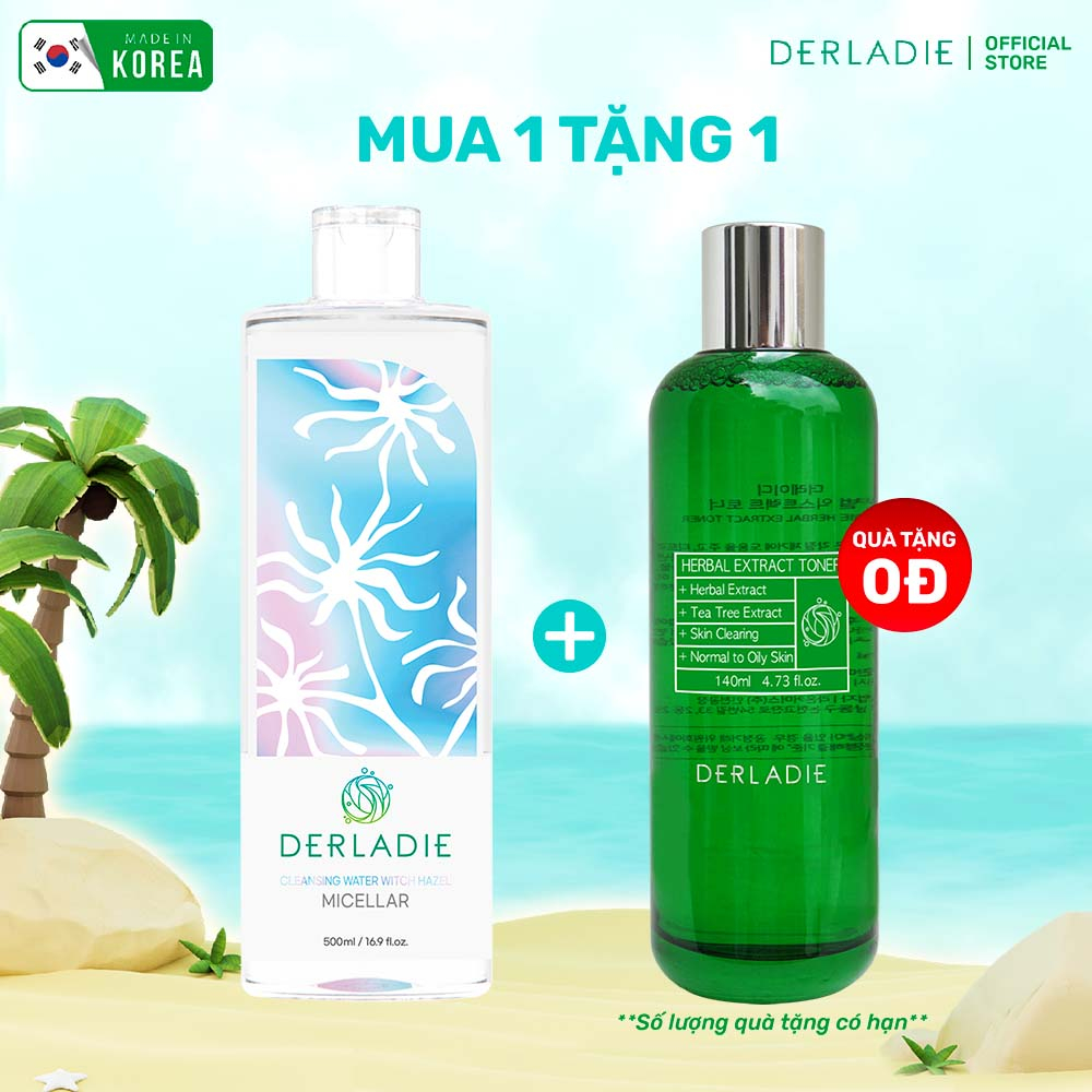 Nước tẩy trang Derladie Cleansing Water Witch Hazel làm sạch, ngừa mụn trên da 500ml