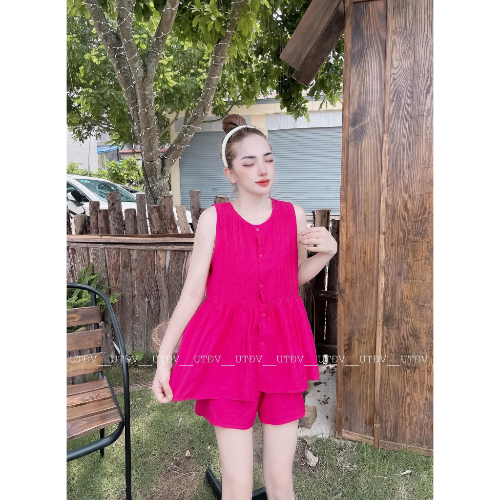 Sét đũi áo sát nách dập lư ngực cài khuy + quần sooc cạp chun 6 màu (kèm ảnh thật)