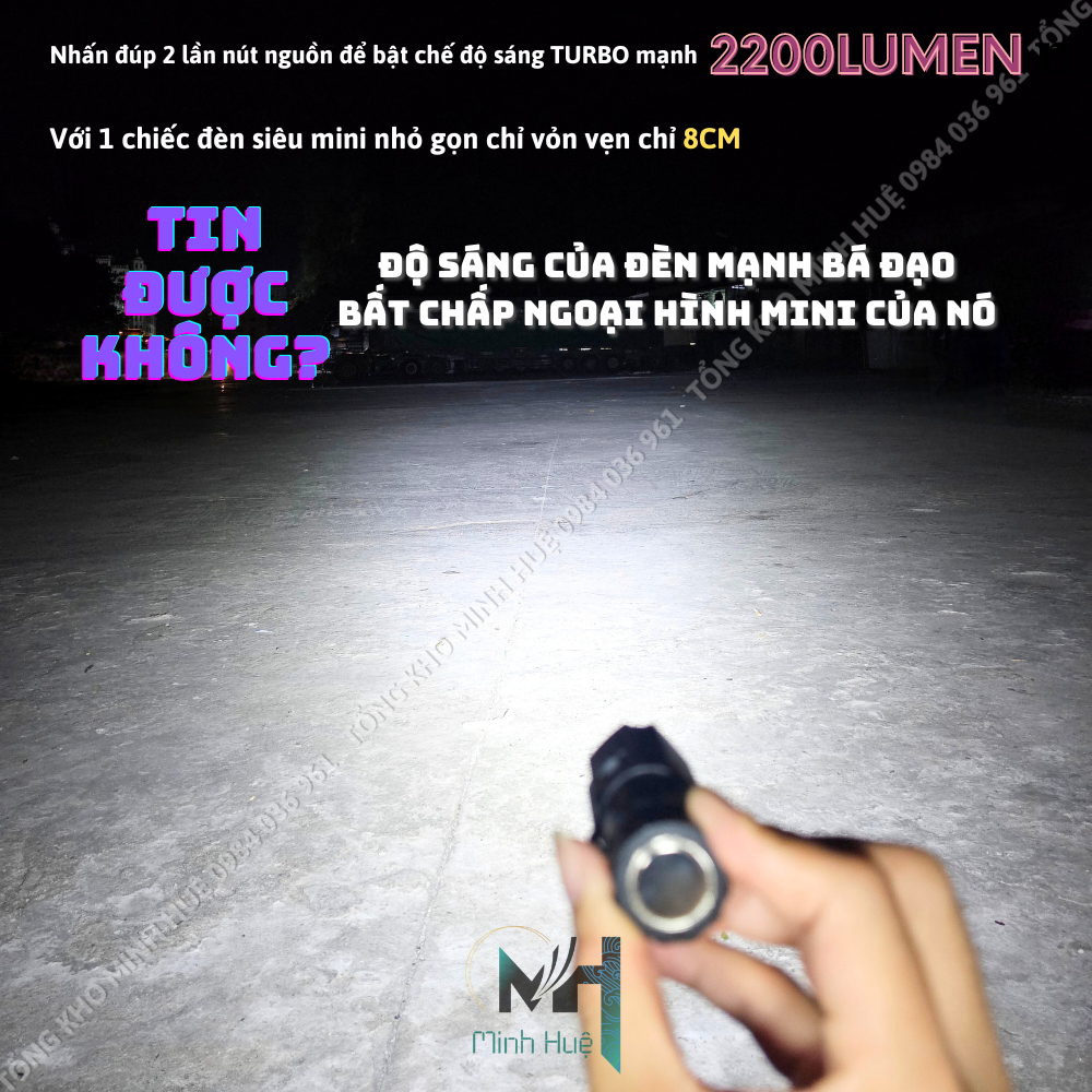Đèn pin cầm tay mini siêu nhỏ siêu sáng tỏa X-BALOG 350X vỏ nhôm chống nước IPX7 độ sáng tối đa 2000 lumen Đèn cầm tay