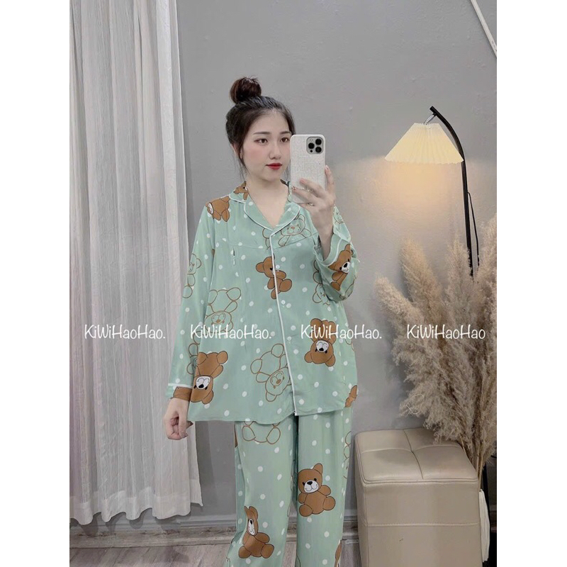 Bộ bầu lanh sau sinh pizama khóa ti